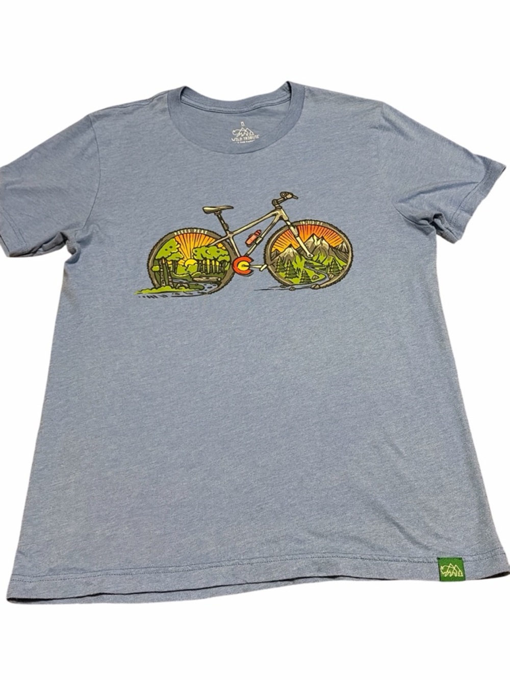 Wild Tribute Men's Short Sleeve Pikes Peak Bicycle Graphic Tee - Light Blue